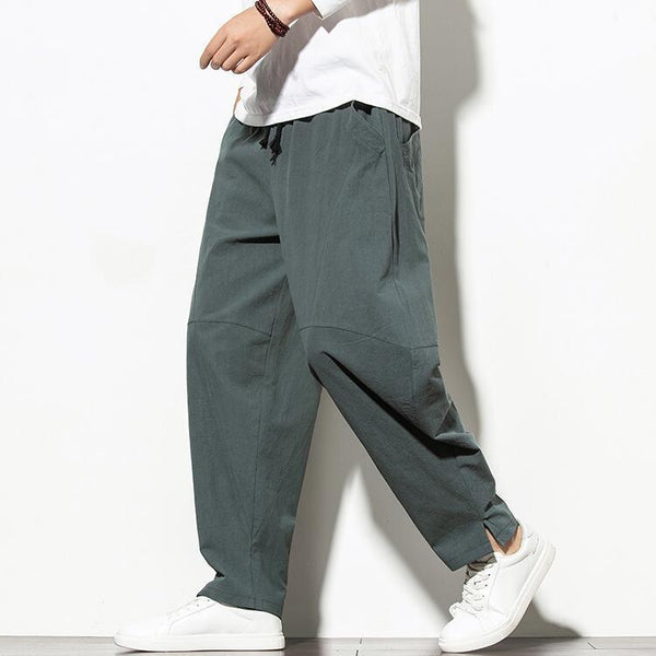 Pantalones de Lino Sueltos Estilo Chino para Hombre