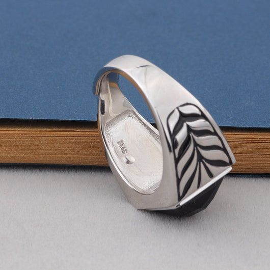 Anillo de Plata Esterlina con Ágata Negra - Diseño Artesanal Unisex - Image 2