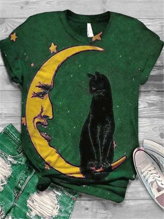 Playera Gato Luna Cuello Redondo Manga Corta Cómoda - Image 8