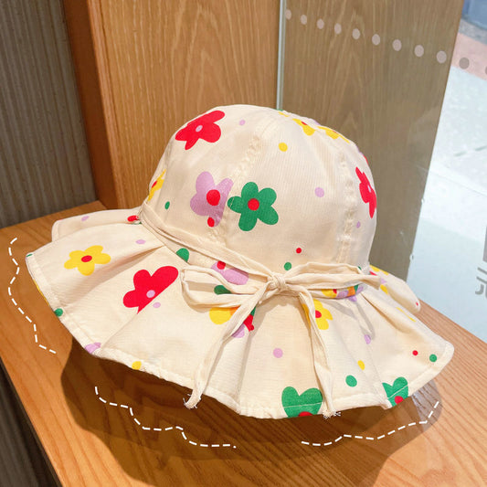Sombrero de Ala Ancha con Flores para Niñas - Protección Solar Infantil