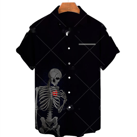 Camisa Polo de Manga Corta con Estampado 3D Calavera Digital - Image 7
