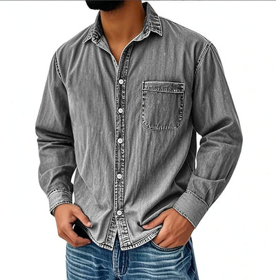 Camisa Vaquera Manga Larga Lavada para Hombre - Image 6