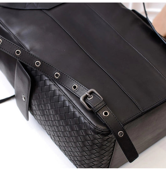 Mochila de Cuero Trenzado para Hombre - Gran Capacidad y Estilo Casual - Image 12