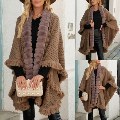 Poncho Capa Suéter de Lujo con Cuello de Lana y Borlas para Otoño e Invierno - Image 10