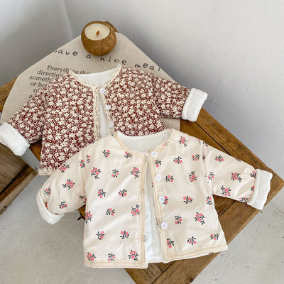 Abrigo Infantil de Algodón Grueso con Encaje y Mangas Largas