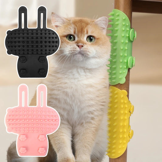 Cepillo Masajeador Quitapelos para Gatos con Rascador de Pared Autolimpiable