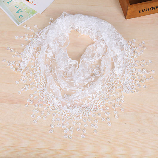 Pañuelo de Seda con Encaje y Flecos Creativos para Mujer - Image 8