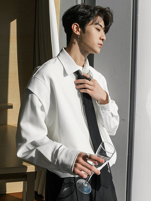 Camisa Ejecutiva con Corbata Integrada Efecto Dos Piezas - Image 3