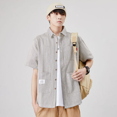 Camisa Suelta a Rayas con Múltiples Bolsillos para Hombre - Image 12