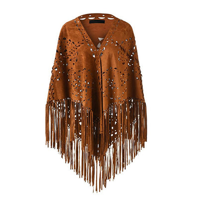 Capa Poncho de Gamuza Elástica con Flecos Versátil - Image 11
