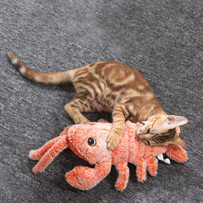Pink plush shrimp pet toy with black eyes, designed for cats, on a white background. "Random color" text. - Image 17