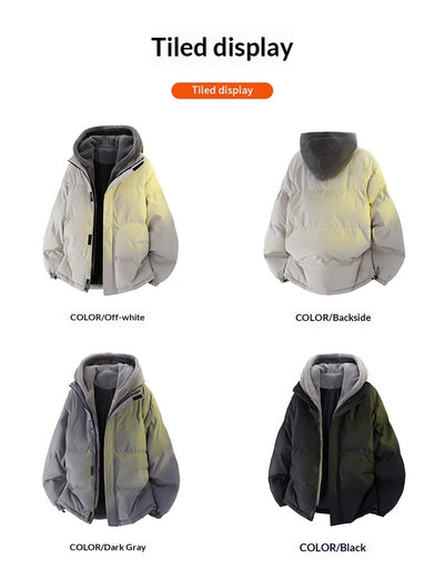 Chaqueta de Invierno Hombre Acolchada Suelta con Diseño Falsa Dos Piezas - Image 21