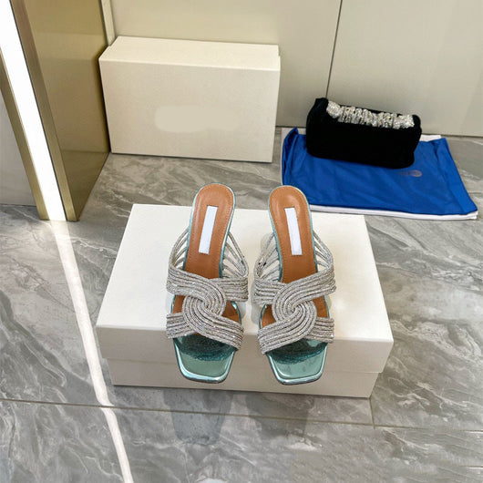 Tacones Altos de Cristal Versátiles con Diseño Cruzado para Mujer