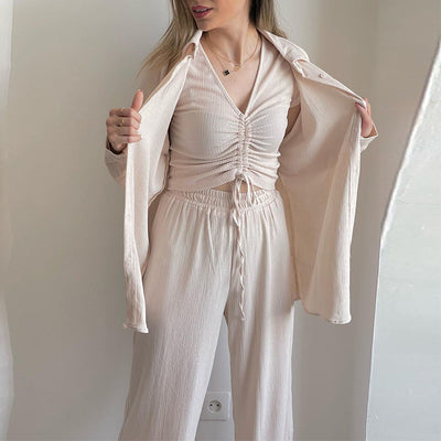 Conjunto Casual Versátil: Camisa Larga y Playera Corta con Cordón Ajustable - Image 4