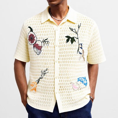 Camisa de Punto Bordada Manga Corta para Hombre - Verano