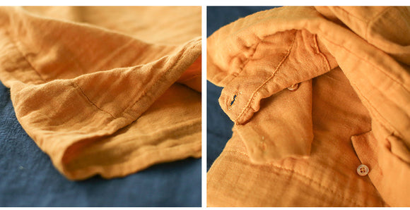 Camisa Retro de Algodón y Lino con Diseño Diagonal