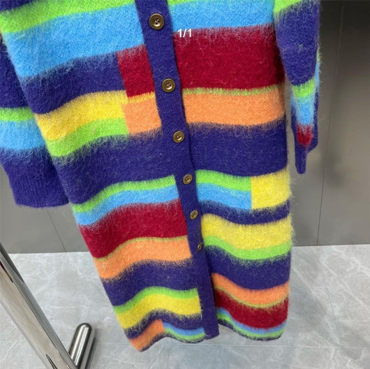 Cardigan Retro Arcoíris a Rayas - Estilo Relajado - Image 9