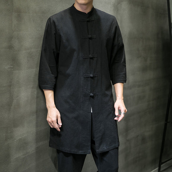 Camisa Hombre Manga Tres Cuartos en Algodón y Lino