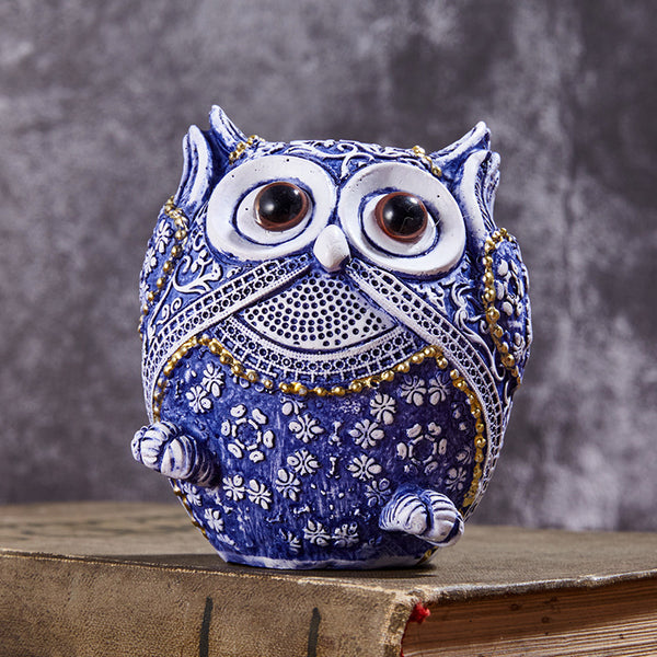 Búho Decorativo Azul y Blanco - Adorno Creativo para el Hogar