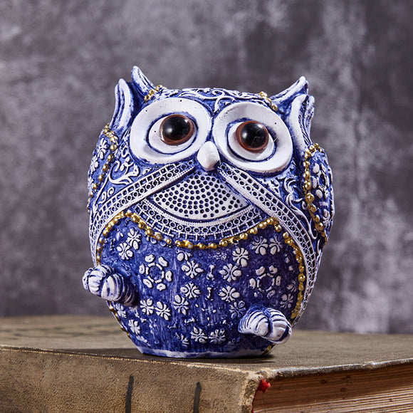 Búho Decorativo Azul y Blanco - Adorno Creativo para el Hogar