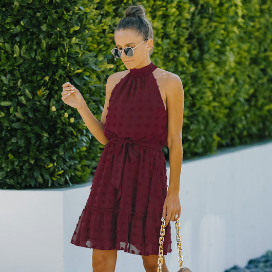 Vestido Halter de Chifón con Escotes Jacquard - Image 20