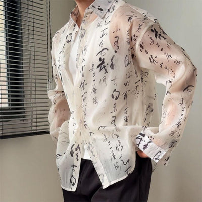 Camisa Hombre Estilo Caligrafía China - Diseño Minimalista Casual y Moderno - Image 8