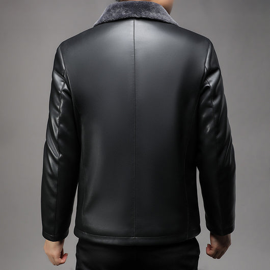 Abrigo de Cuero Premium con Cuello de Piel y Forro Polar Térmico - Image 3