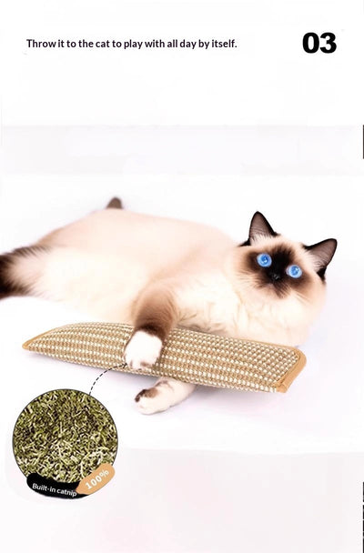 Beige and off-white woven catnip pillow toy, 34cm long and 9.5cm wide, with soft beige trim. - Image 8