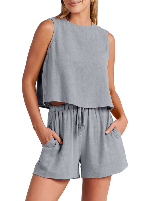 Conjunto de Dos Piezas Shorts Sueltos de Algodón y Lino para Mujer - Image 7