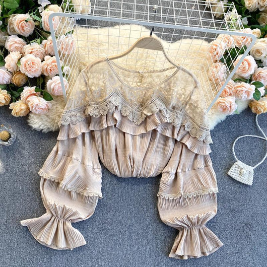 Blusa Chifón con Volantes de Encaje y Mangas Abullonadas - Image 7