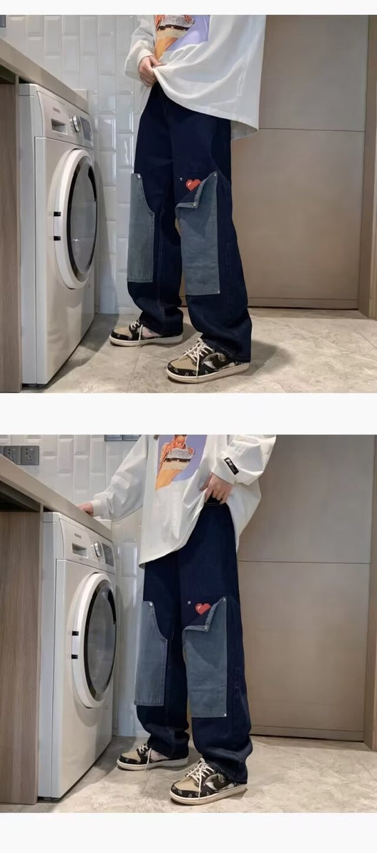 Jeans Vintage Americano con Parches para Hombre - Estilo Trendy - Image 14