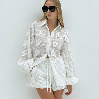 Conjunto Transparente con Bordados y Short de Talle Alto - Image 20