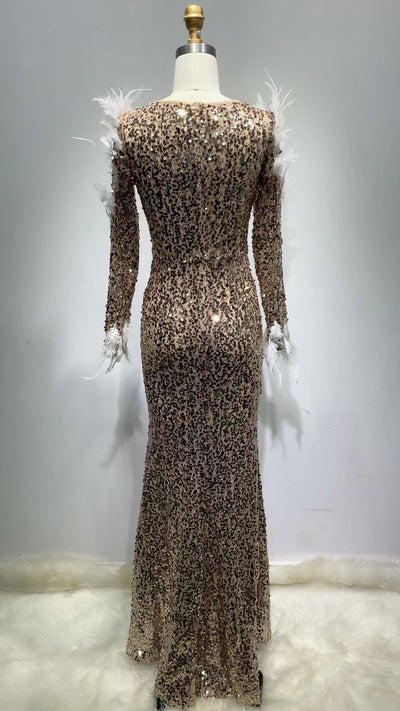 Vestido Largo de Lentejuelas Ajustado con Vendaje - Image 9