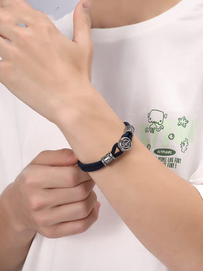 Pulsera de Acero Titanio con Cuerda Trenzada Doble y Brújula