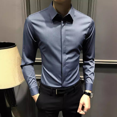 Camisa Ejecutiva Manga Larga Estilo Coreano para Hombre - Image 4