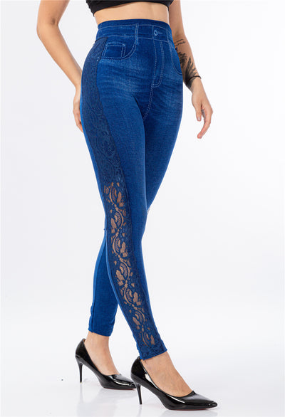 Leggins Talle Alto con Detalles de Encaje Efecto Denim - Image 12
