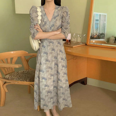 Vestido Floral Elegante Cuello en V Retro Sofisticado - Image 3