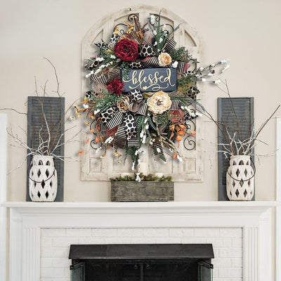 Corona Otoñal Leopardo para Puerta - Decoración Elegante Todo el Año