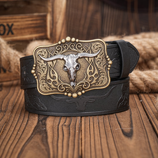 Cinturón de Cuero Marrón para Hombre Estilo Retro Grabado - Image 13