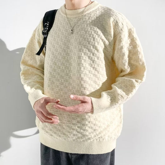 Suéter Jacquard a Cuadros Premium para Hombre - Tejido Holgado Primavera Otoño - Image 4