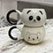 Set de 2 Tazas de Cerámica Artesanal con Diseño Adorable Panda y Gato