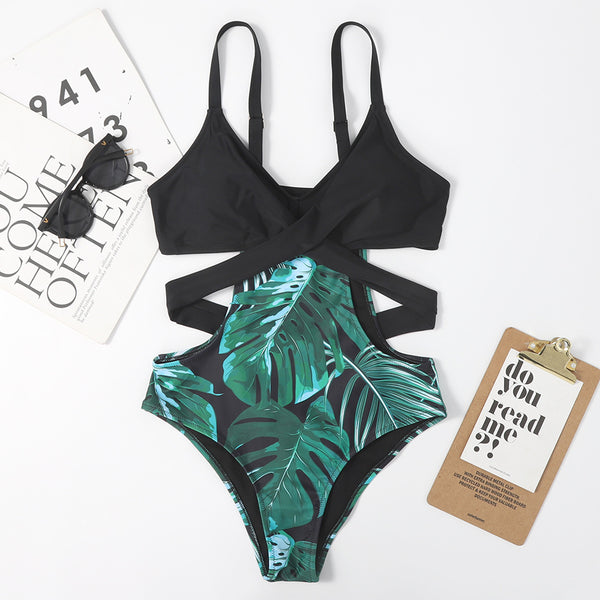 Bikini Triangular Sexy con Diseño de Flores y Cordones Ajustables