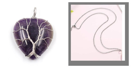 Colgante Corazón Melocotón Cristal Natural Árbol de la Vida para Parejas - Image 25
