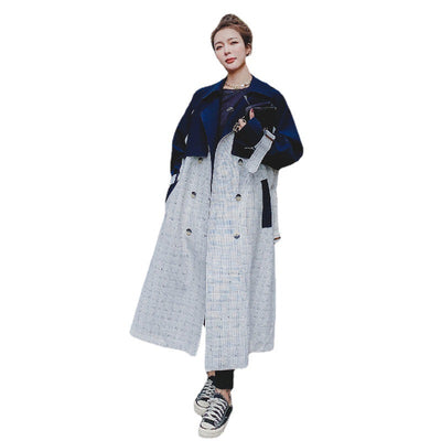 Abrigo Impermeable Coreano Cuadros Bicolor Doble Botonadura Largo - Image 7