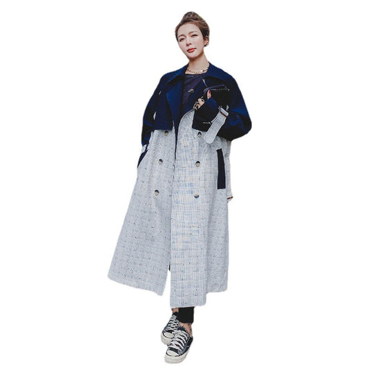 Abrigo Impermeable Coreano Cuadros Bicolor Doble Botonadura Largo - Image 7