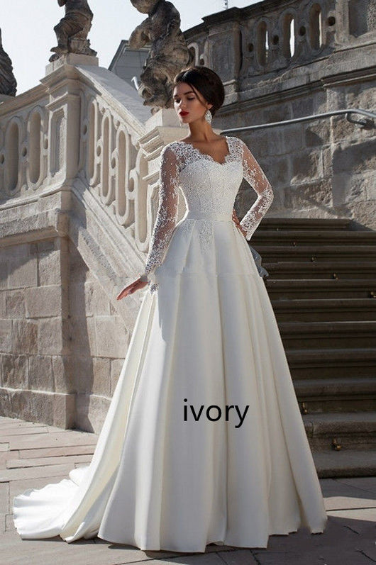 Vestido de Novia Escote V Estilo Europeo Minimalista con Cola - Image 4