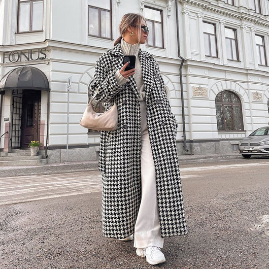 Abrigo Trench Cuadros Pied de Poule Elegante para Mujer - Image 6