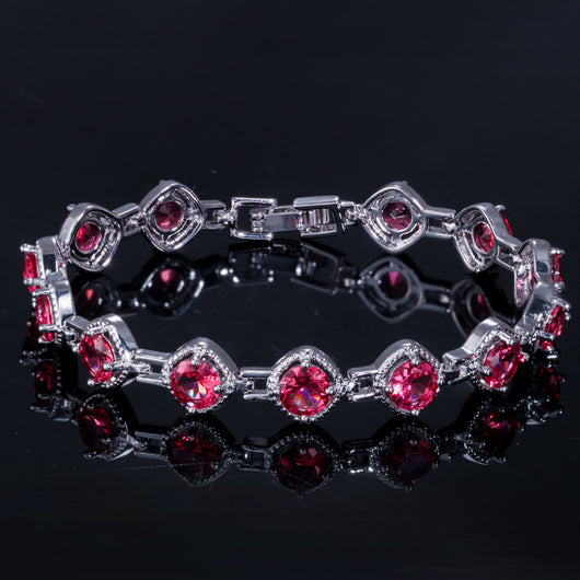 Pulsera de Oro Blanco con Circonita Cúbica y Cadena de Cristales Brillantes - Image 5