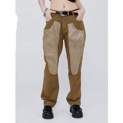 Pantalones de Hombre Patchwork Cuero Lavado Diseño Moderno - Image 3