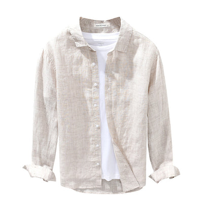 Camisa de Lino Transpirable Suelta para Hombre Color Sólido - Image 4